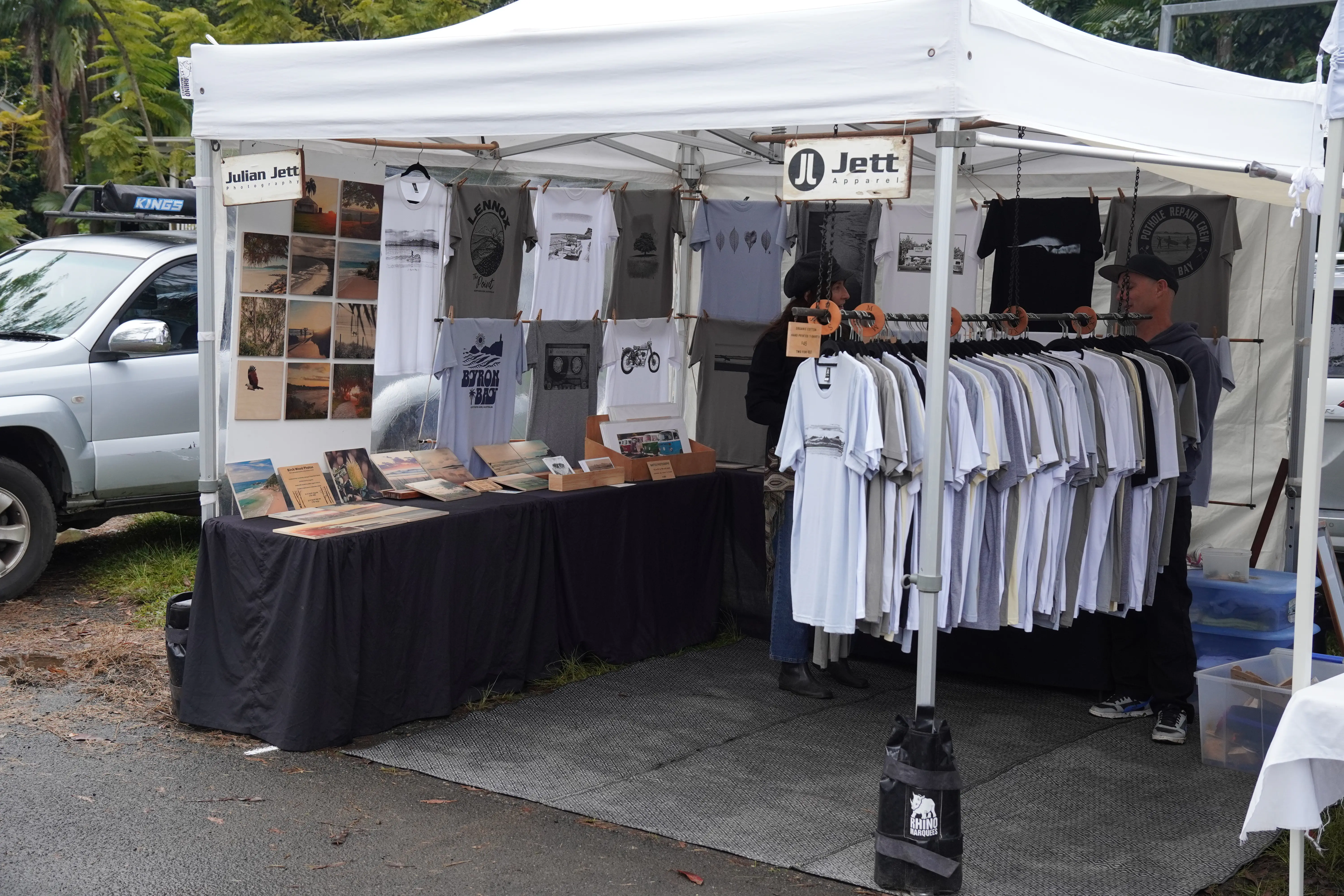 Jett Apparel clothing stall at Bangalow Markets