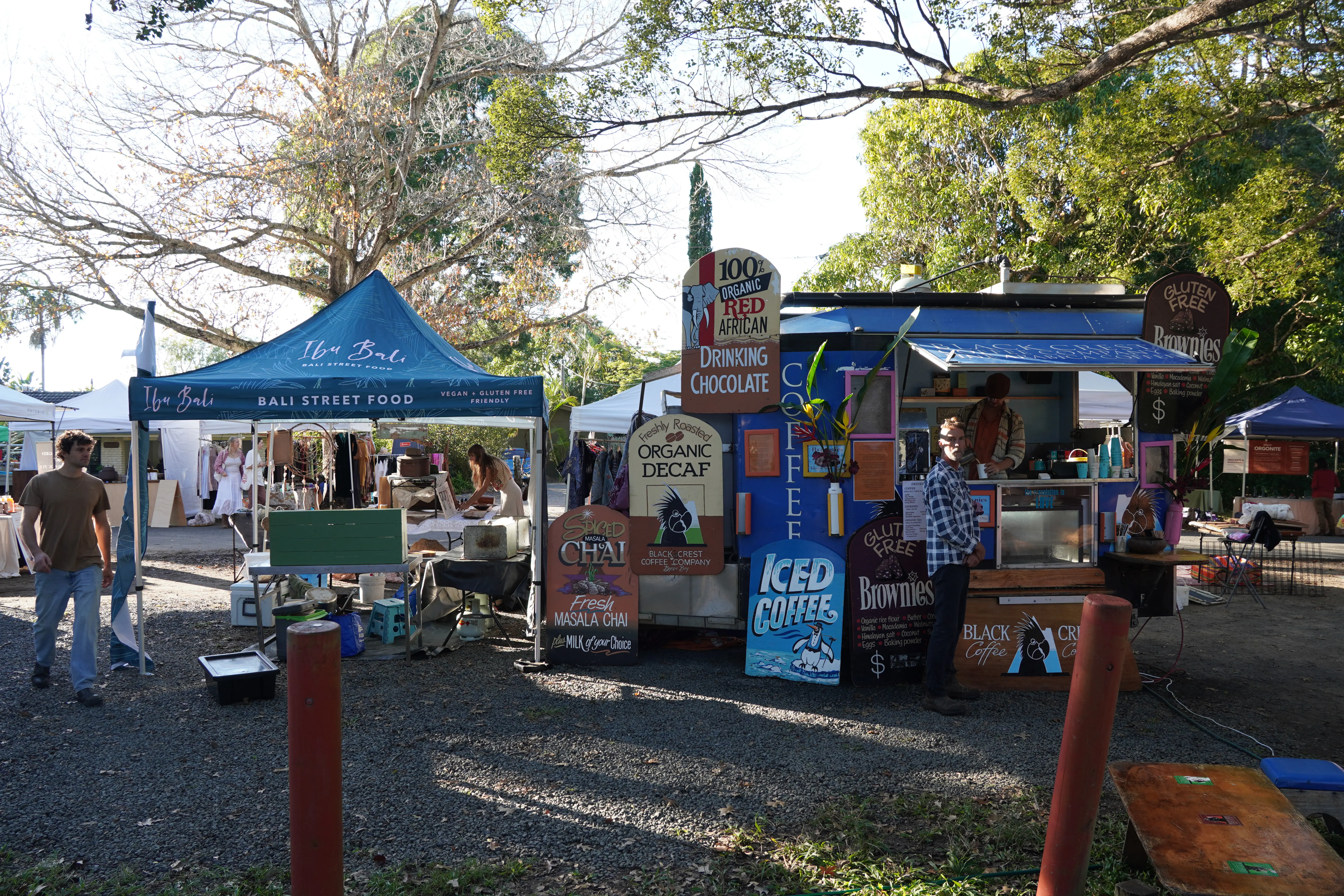 Ibu Bali and Black Crest Coffee stalls at Mullumbimby Community Markets