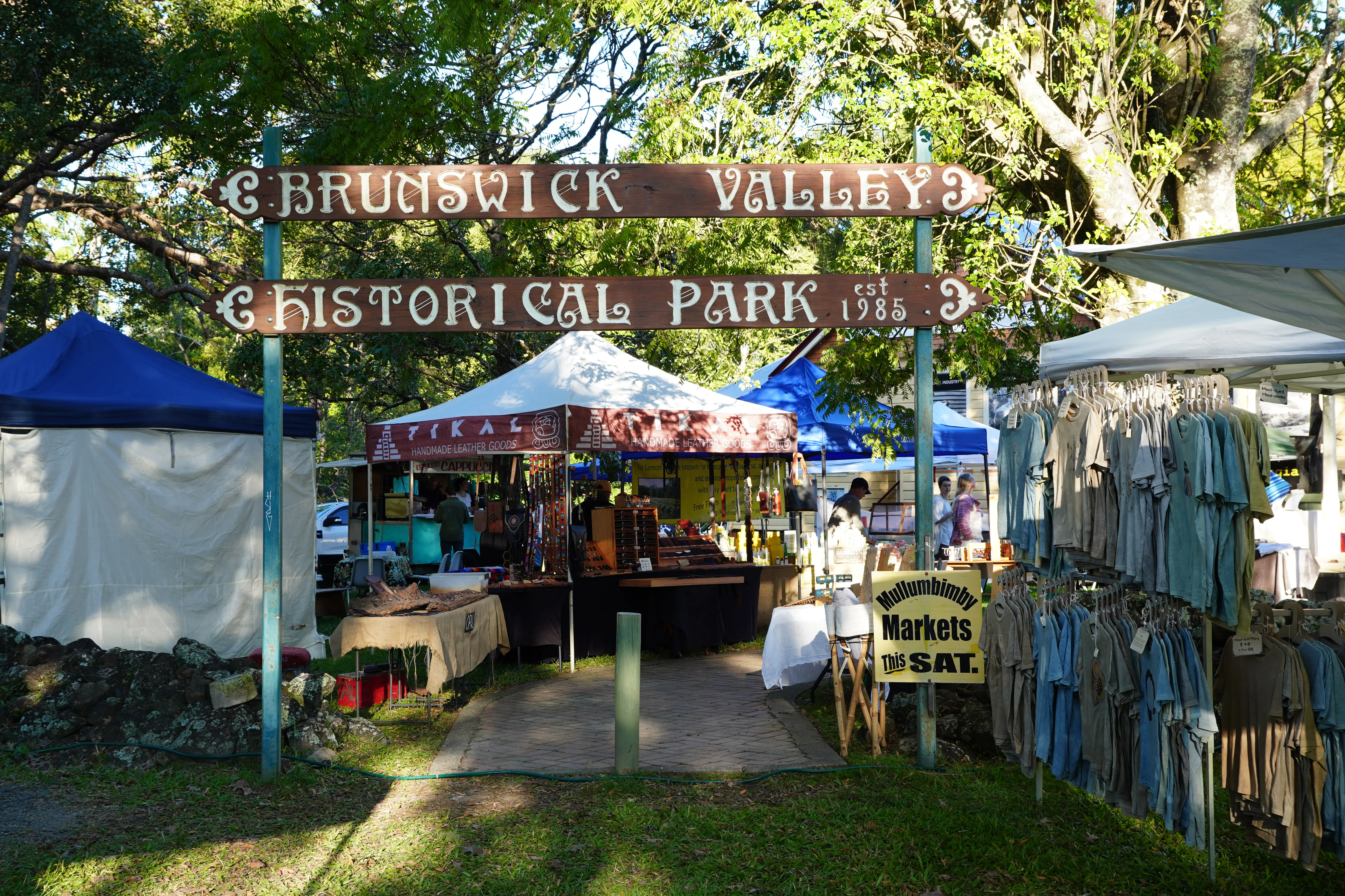 Entrance sign for the Mullumbimby Community Markets at Brunswick Valley Historical Park