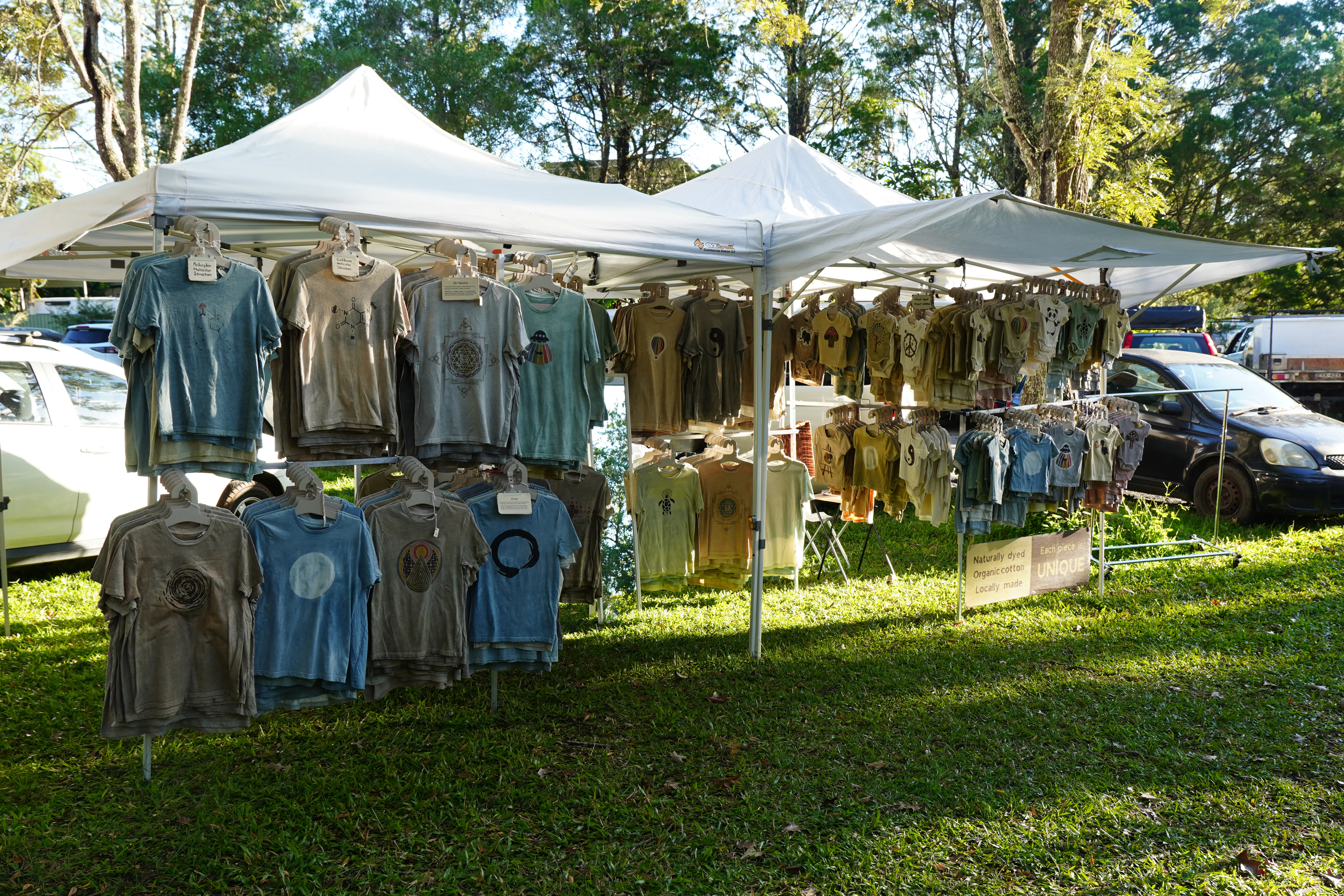 Tie-dye clothing stall at Mullumbimby Community Markets
