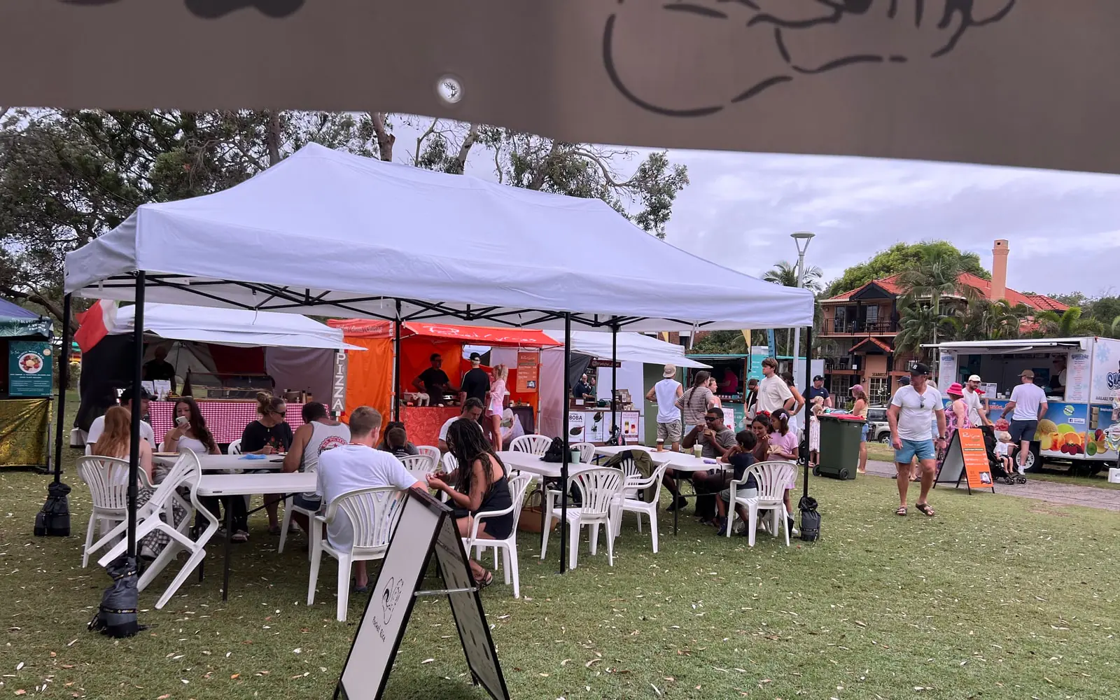 Hand-shaped onigiri ready to eat at community market style event